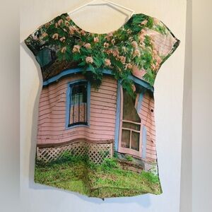 Anthropologie x Sarah Ball Photography Blouse Size 2 Artistic Graphic Print Top